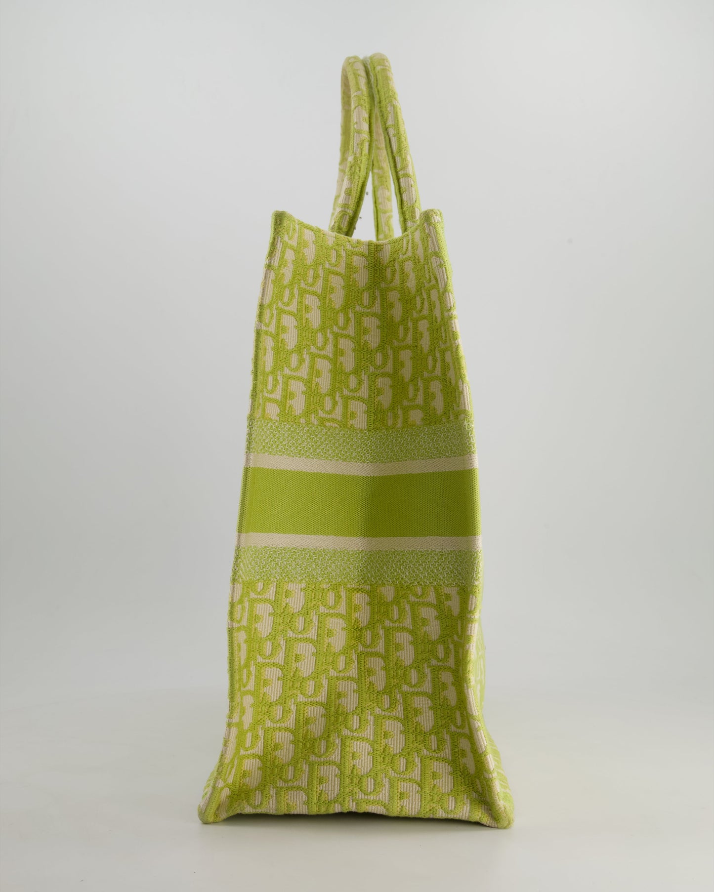 Christian Dior Ecru and Lime Dior Oblique Embroidery Canvas Large Book Tote Bag