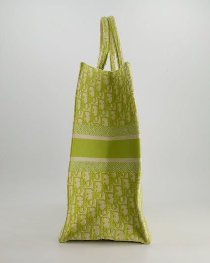 Christian Dior Ecru and Lime Dior Oblique Embroidery Canvas Large Book Tote Bag
