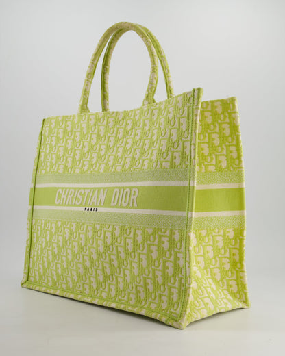 Christian Dior Ecru and Lime Dior Oblique Embroidery Canvas Large Book Tote Bag