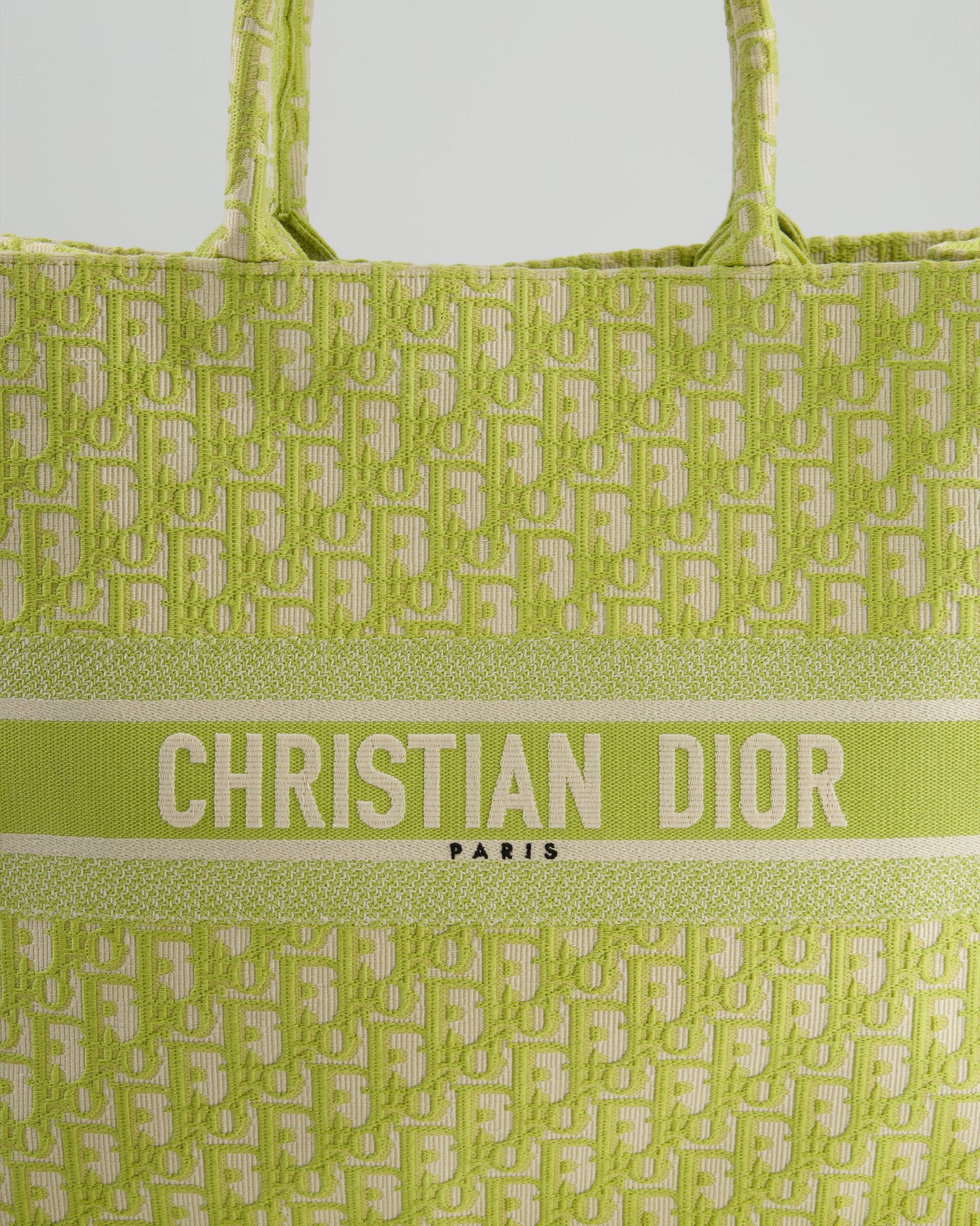 Christian Dior Ecru and Lime Dior Oblique Embroidery Canvas Large Book Tote Bag
