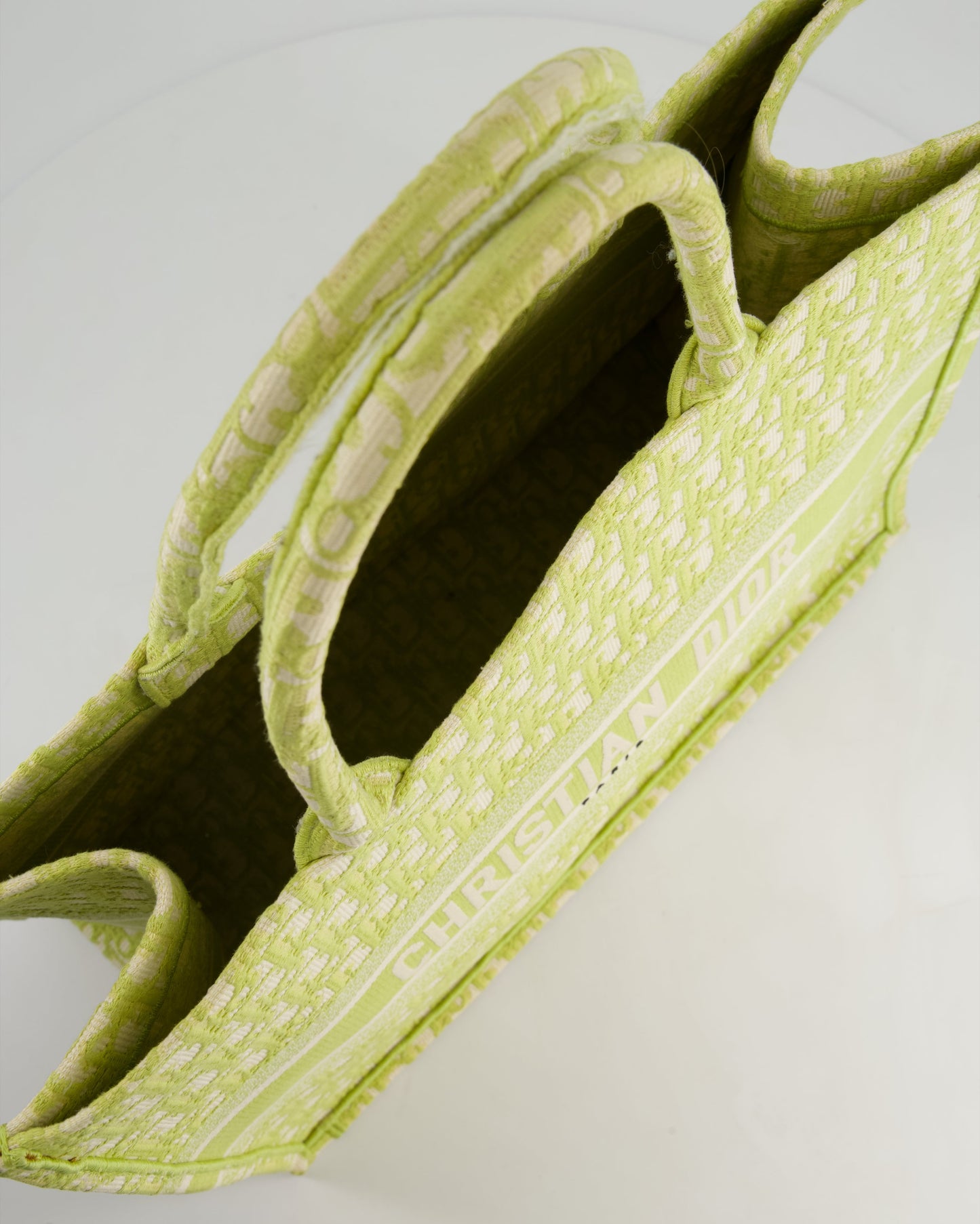Christian Dior Ecru and Lime Dior Oblique Embroidery Canvas Large Book Tote Bag