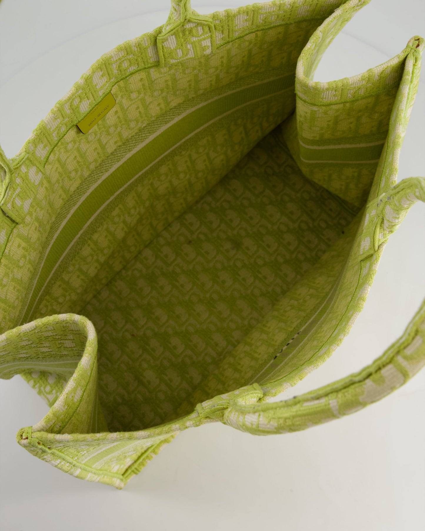 Christian Dior Ecru and Lime Dior Oblique Embroidery Canvas Large Book Tote Bag