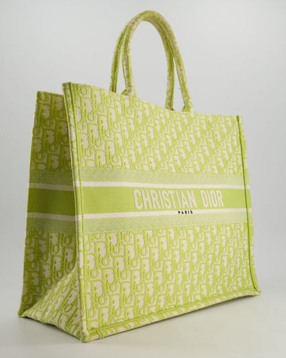 Christian Dior Ecru and Lime Dior Oblique Embroidery Canvas Large Book Tote Bag