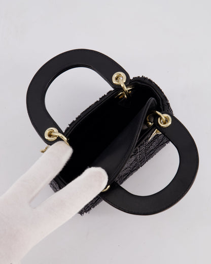 Christian Dior Black Micro Lady Dior Bag In Black Lambskin Leather & Sequins with Champagne Gold Hardware