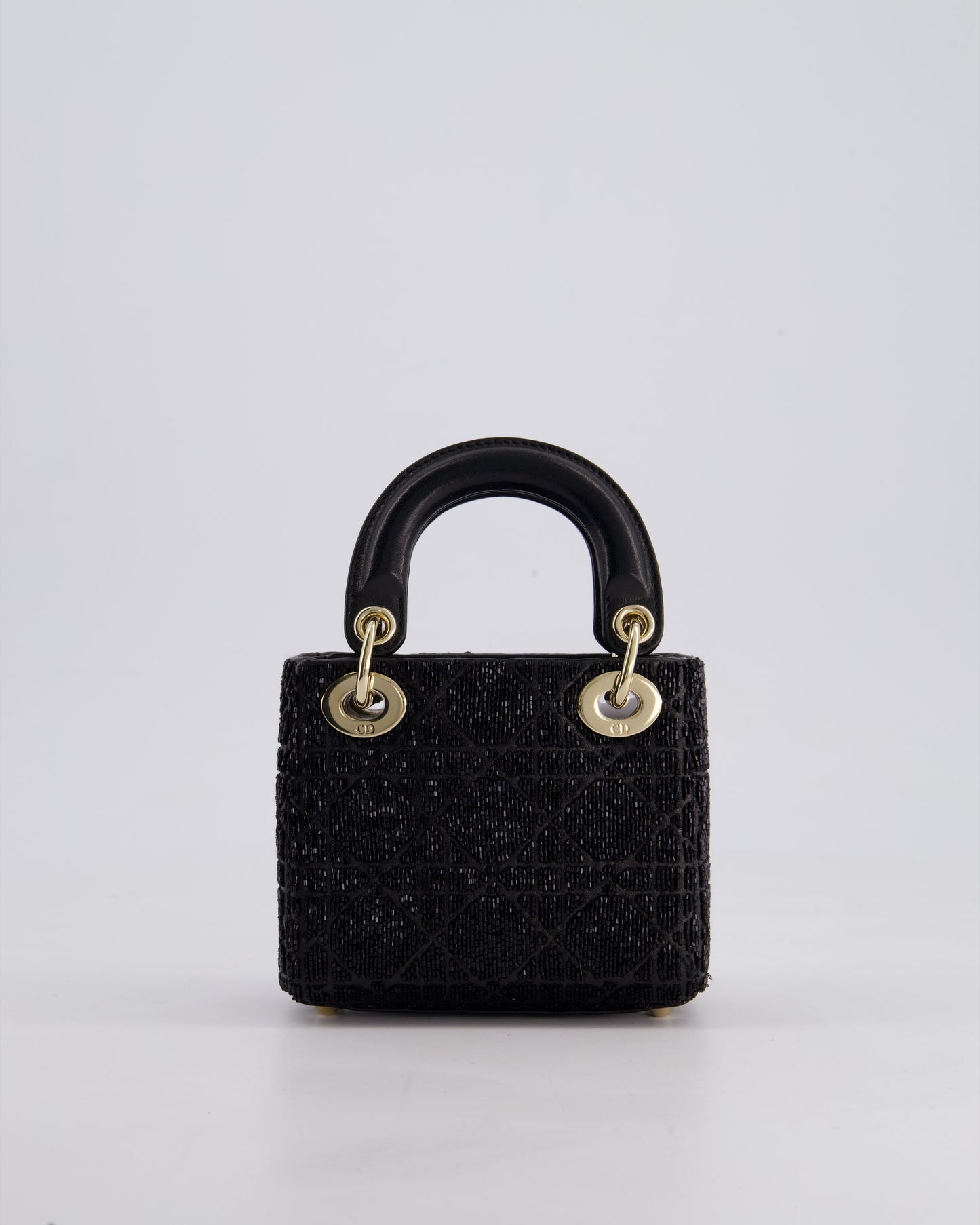 Christian Dior Black Micro Lady Dior Bag In Black Lambskin Leather & Sequins with Champagne Gold Hardware
