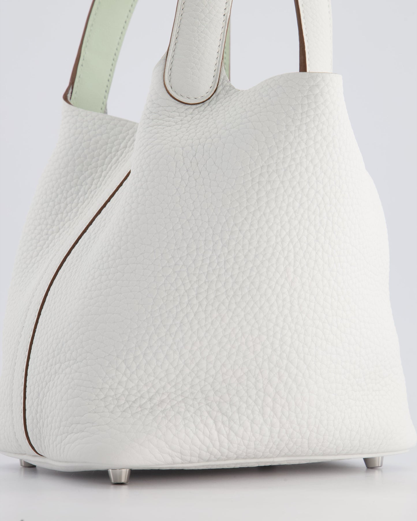 Hermès Picotin Lock Bag 18cm in New White Clemence Leather with Vert Fizz Interior Handles and Palladium Hardware