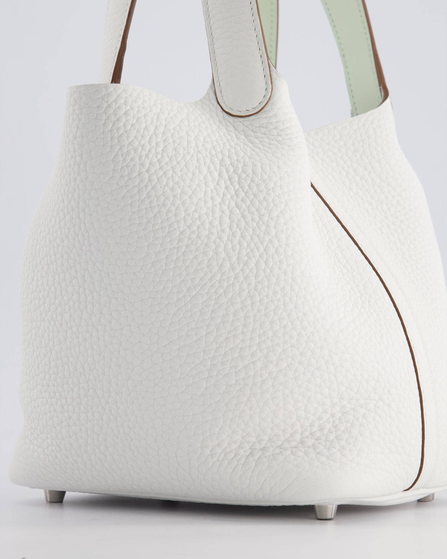 Hermès Picotin Lock Bag 18cm in New White Clemence Leather with Vert Fizz Interior Handles and Palladium Hardware