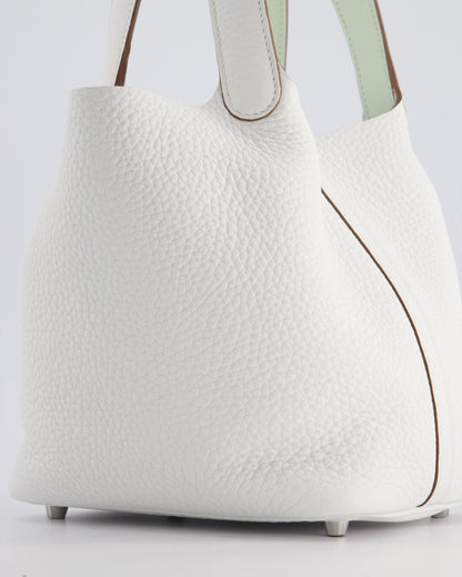 Hermès Picotin Lock Bag 18cm in New White Clemence Leather with Vert Fizz Interior Handles and Palladium Hardware