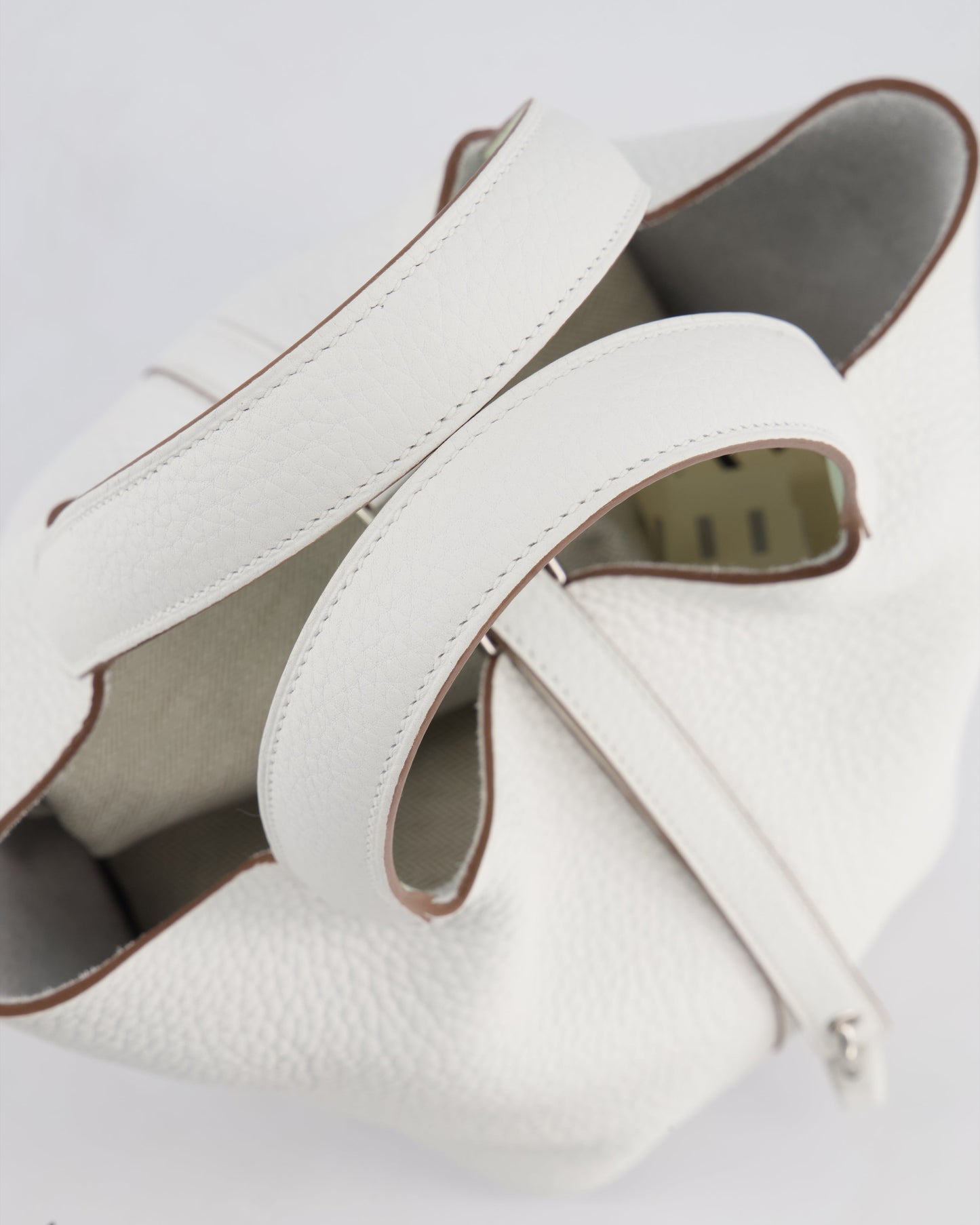 Hermès Picotin Lock Bag 18cm in New White Clemence Leather with Vert Fizz Interior Handles and Palladium Hardware