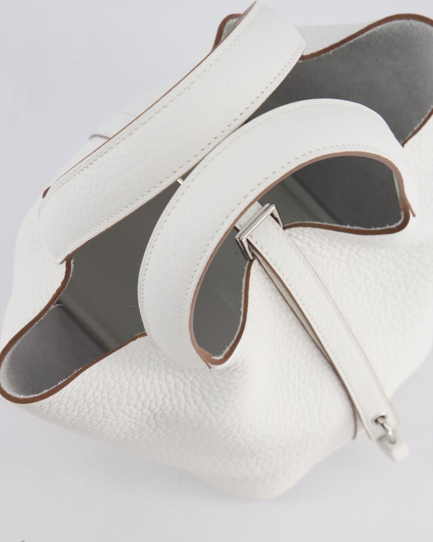 Hermès Picotin Lock Bag 18cm in New White Clemence Leather with Vert Fizz Interior Handles and Palladium Hardware