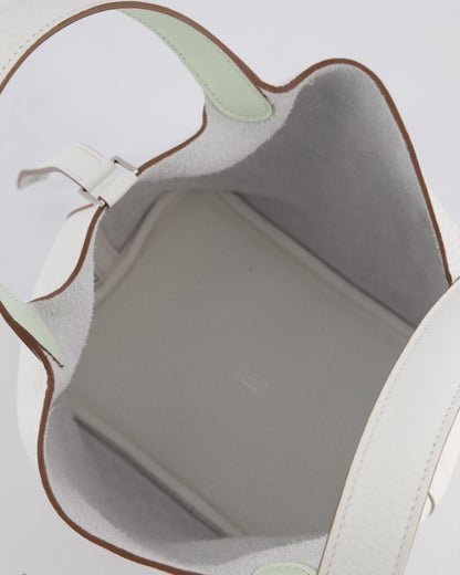 Hermès Picotin Lock Bag 18cm in New White Clemence Leather with Vert Fizz Interior Handles and Palladium Hardware