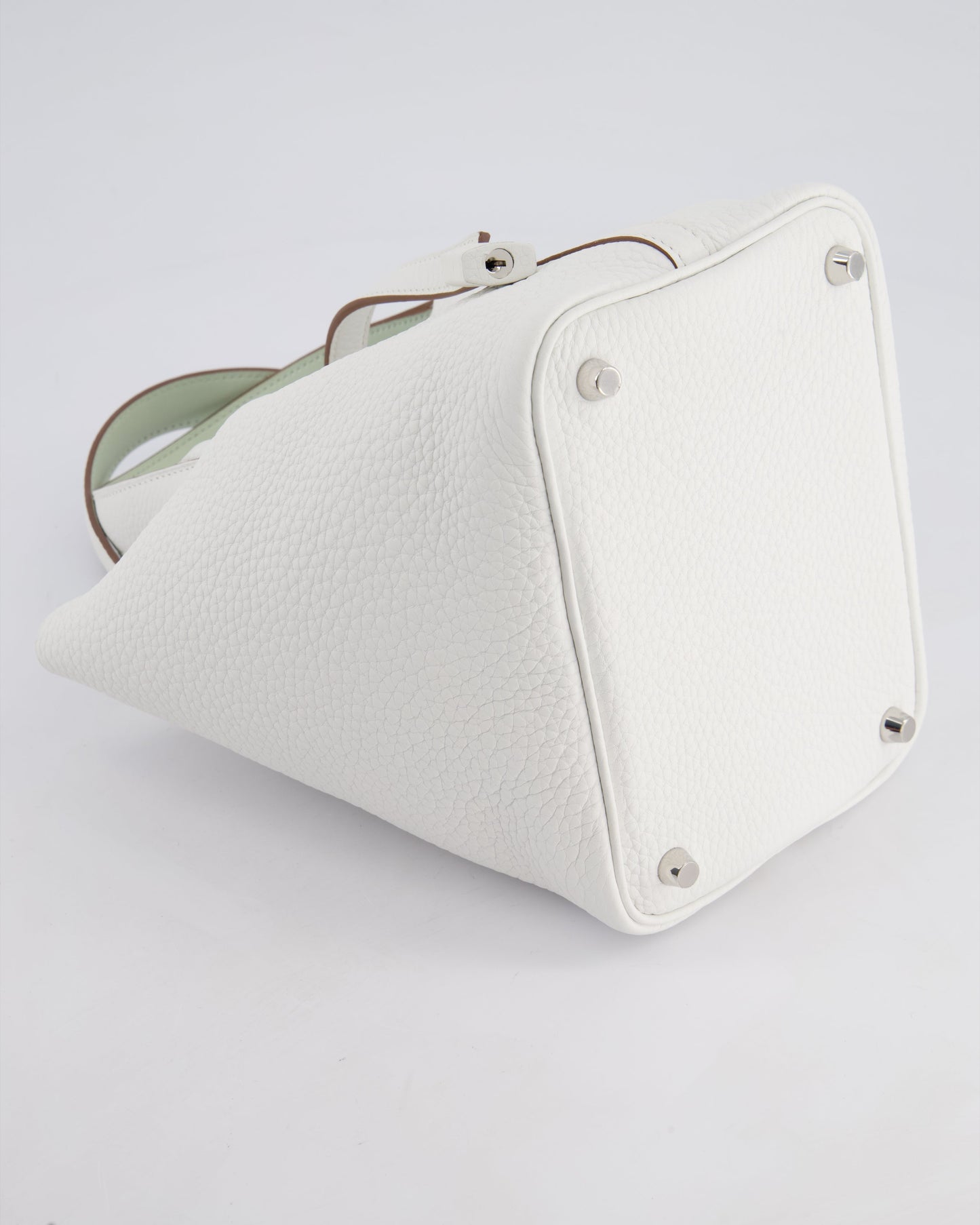 Hermès Picotin Lock Bag 18cm in New White Clemence Leather with Vert Fizz Interior Handles and Palladium Hardware