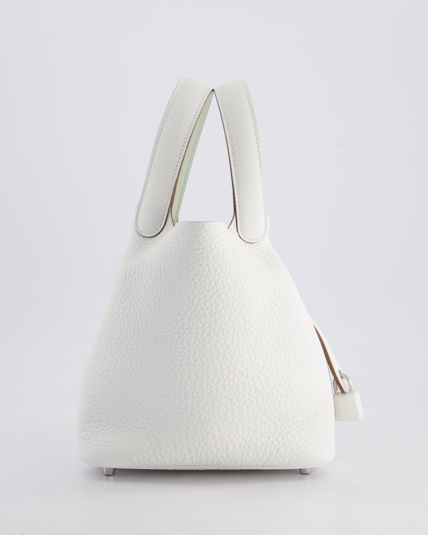 Hermès Picotin Lock Bag 18cm in New White Clemence Leather with Vert Fizz Interior Handles and Palladium Hardware