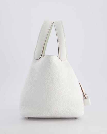 Hermès Picotin Lock Bag 18cm in New White Clemence Leather with Vert Fizz Interior Handles and Palladium Hardware