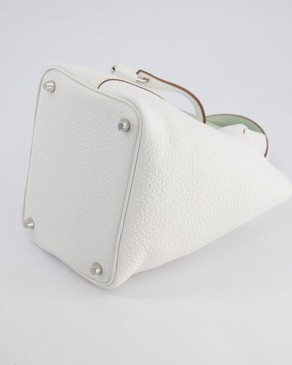 Hermès Picotin Lock Bag 18cm in New White Clemence Leather with Vert Fizz Interior Handles and Palladium Hardware