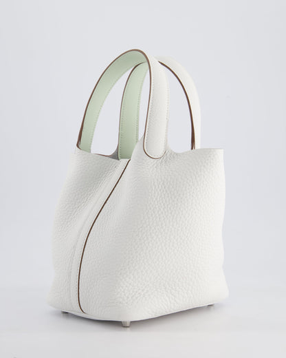 Hermès Picotin Lock Bag 18cm in New White Clemence Leather with Vert Fizz Interior Handles and Palladium Hardware