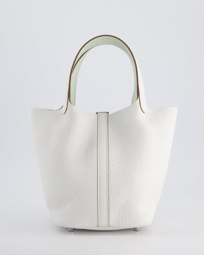 Hermès Picotin Lock Bag 18cm in New White Clemence Leather with Vert Fizz Interior Handles and Palladium Hardware