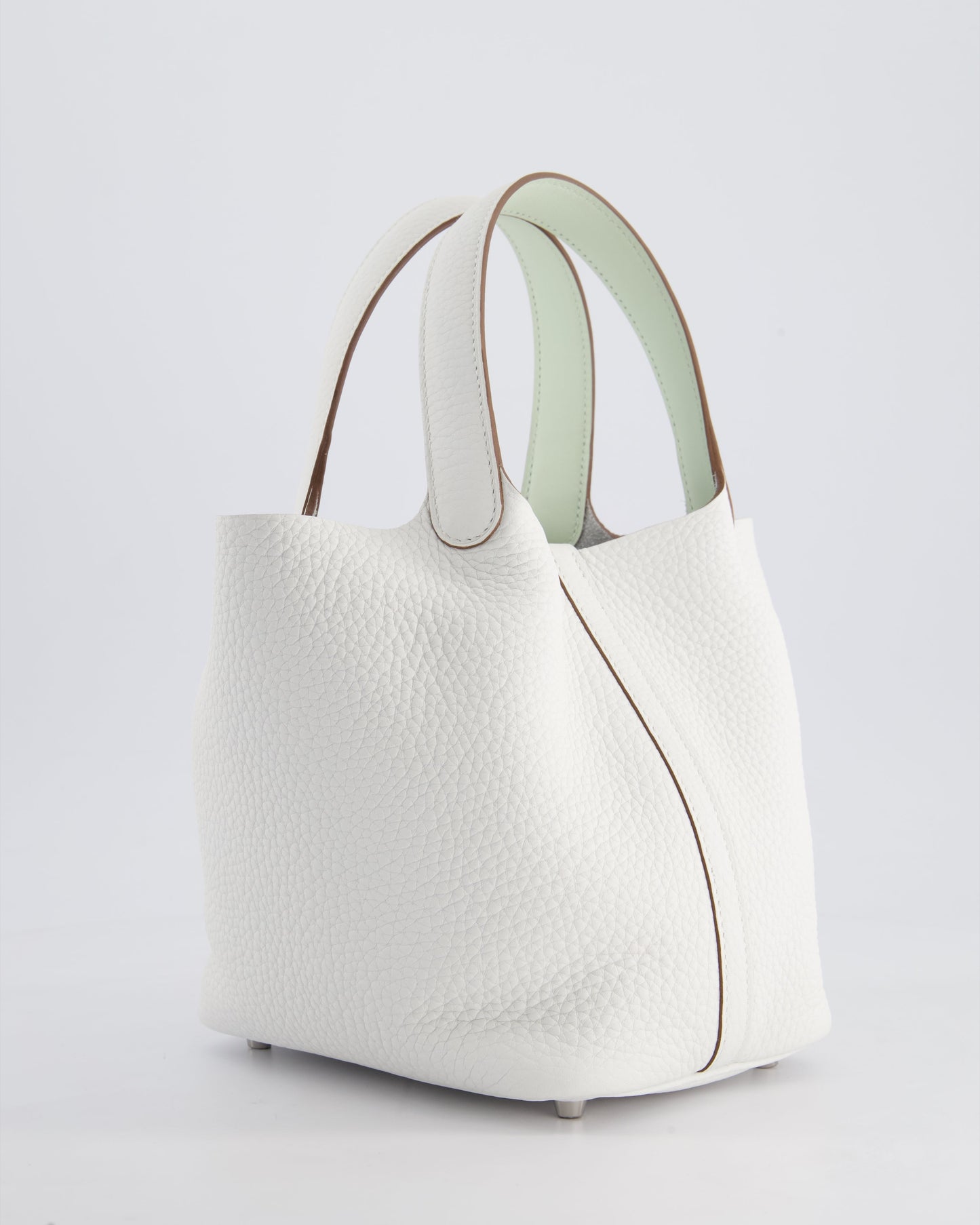 Hermès Picotin Lock Bag 18cm in New White Clemence Leather with Vert Fizz Interior Handles and Palladium Hardware