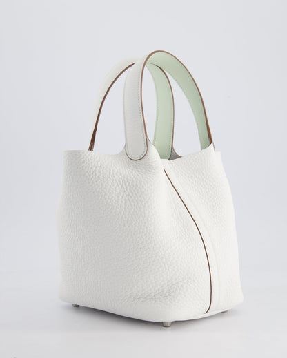 Hermès Picotin Lock Bag 18cm in New White Clemence Leather with Vert Fizz Interior Handles and Palladium Hardware
