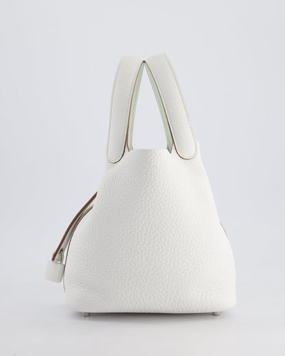 Hermès Picotin Lock Bag 18cm in New White Clemence Leather with Vert Fizz Interior Handles and Palladium Hardware