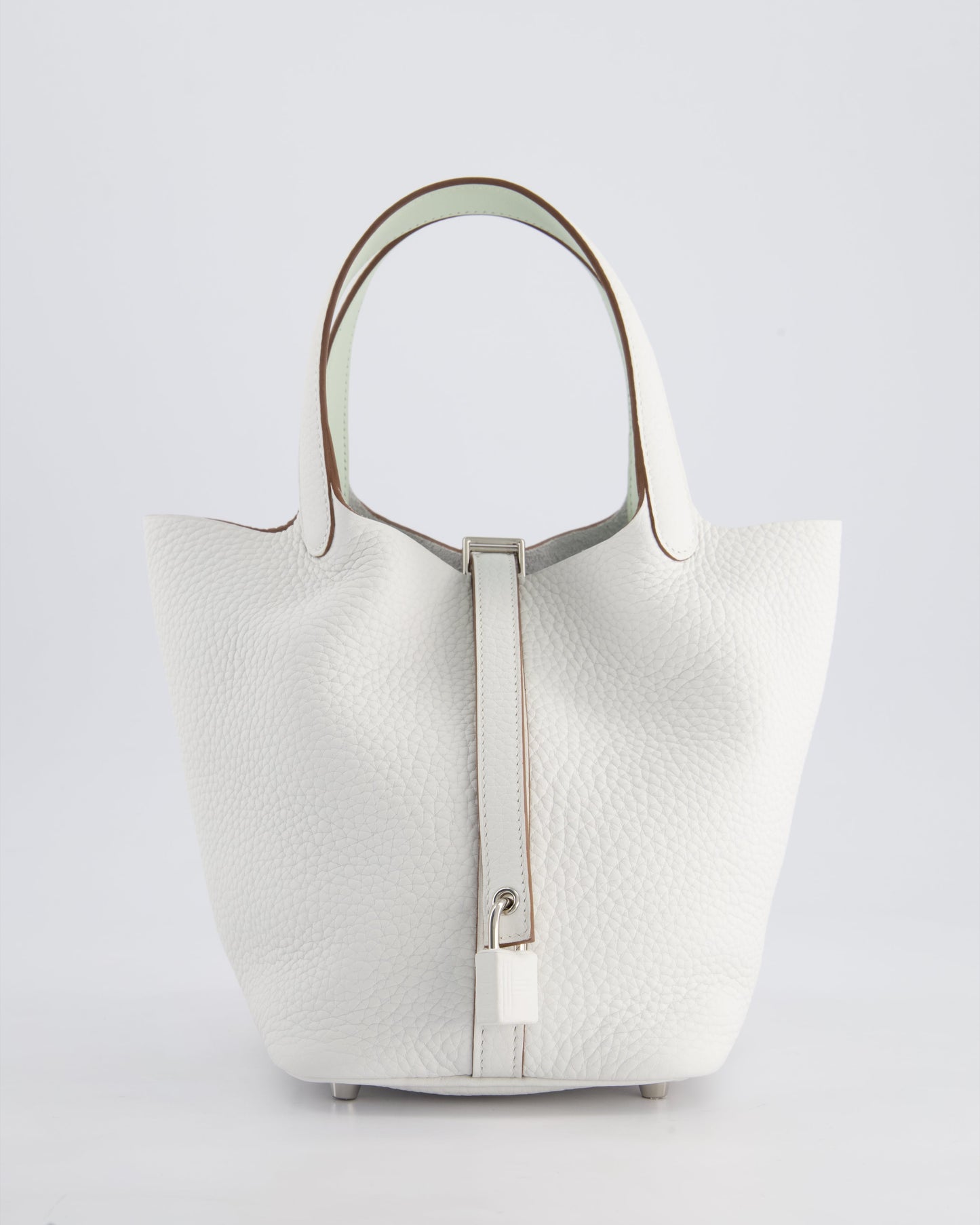 Hermès Picotin Lock Bag 18cm in New White Clemence Leather with Vert Fizz Interior Handles and Palladium Hardware