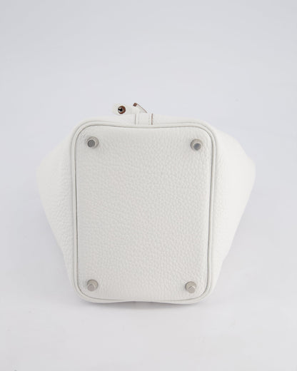 Hermès Picotin Lock Bag 18cm in New White Clemence Leather with Vert Fizz Interior Handles and Palladium Hardware