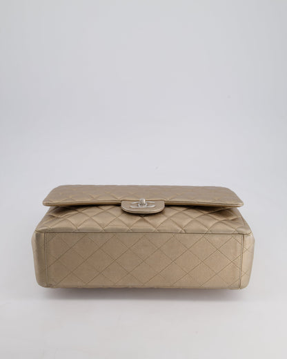 Chanel Metallic Gold Maxi Classic Double Flap Bag in Calfskin Leather with Brushed Silver Hardware