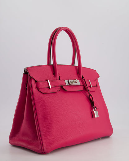 *HOT* Hermès Birkin Bag 30cm Retourne in Rose Shocking Chèvre Mysore Leather with Palladium Hardware