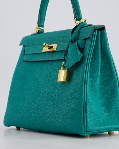 Hermès Kelly Retourne Bag 25cm in Bleu Lagon Togo Leather with Gold Hardware