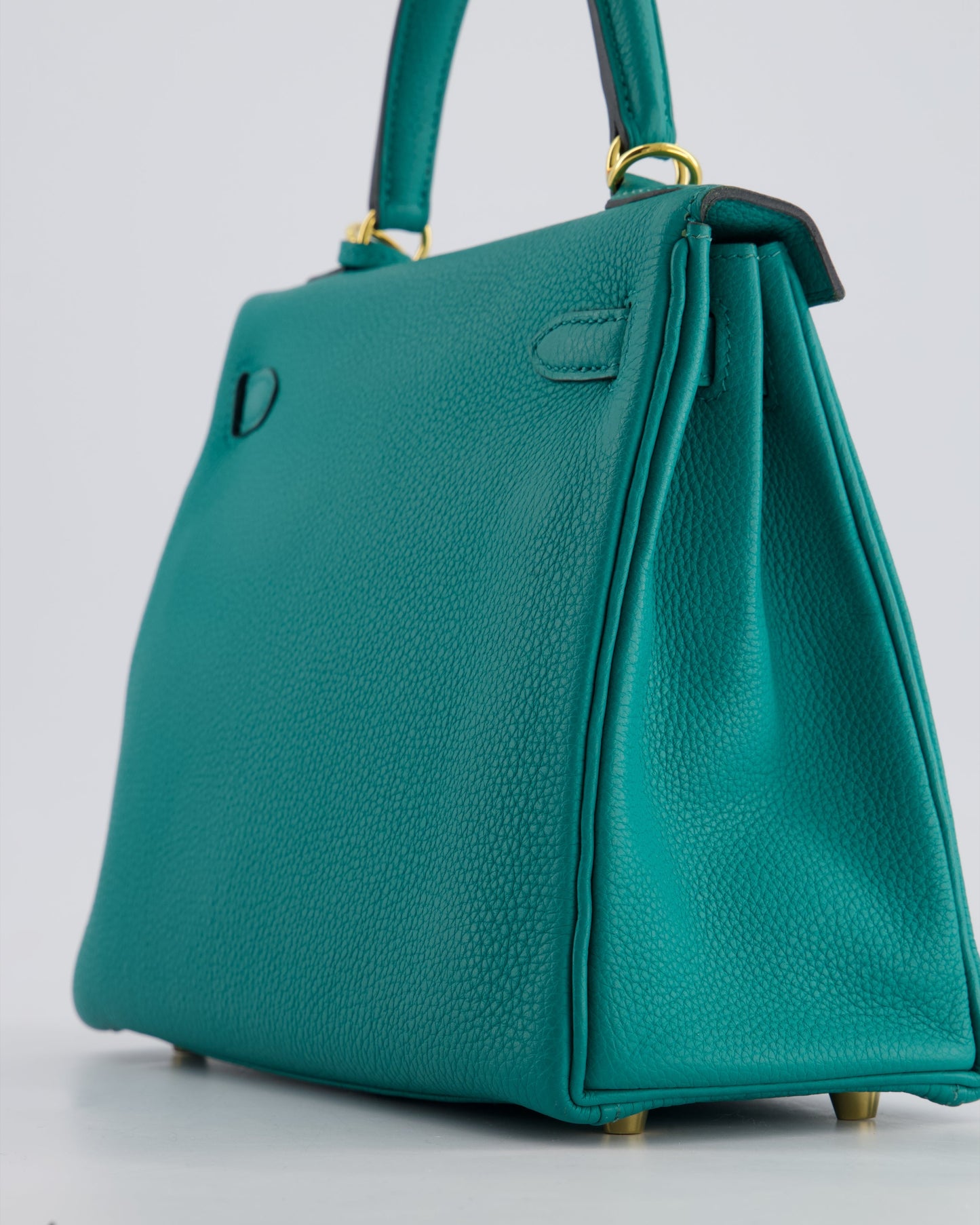 Hermès Kelly Retourne Bag 25cm in Bleu Lagon Togo Leather with Gold Hardware