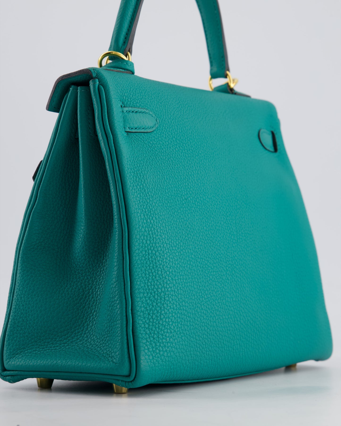 Hermès Kelly Retourne Bag 25cm in Bleu Lagon Togo Leather with Gold Hardware