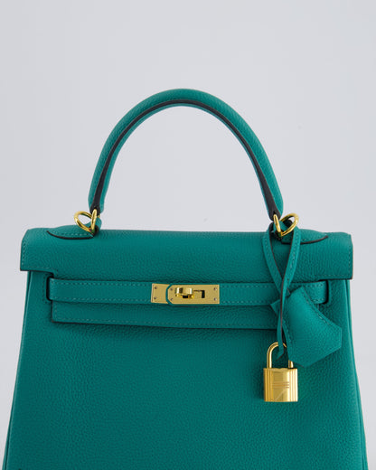Hermès Kelly Retourne Bag 25cm in Bleu Lagon Togo Leather with Gold Hardware