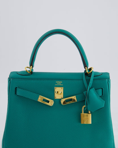 Hermès Kelly Retourne Bag 25cm in Bleu Lagon Togo Leather with Gold Hardware