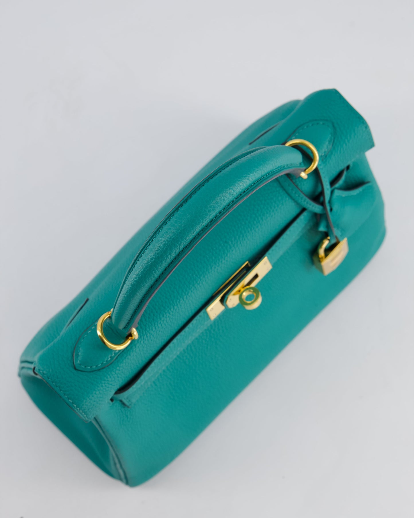 Hermès Kelly Retourne Bag 25cm in Bleu Lagon Togo Leather with Gold Hardware