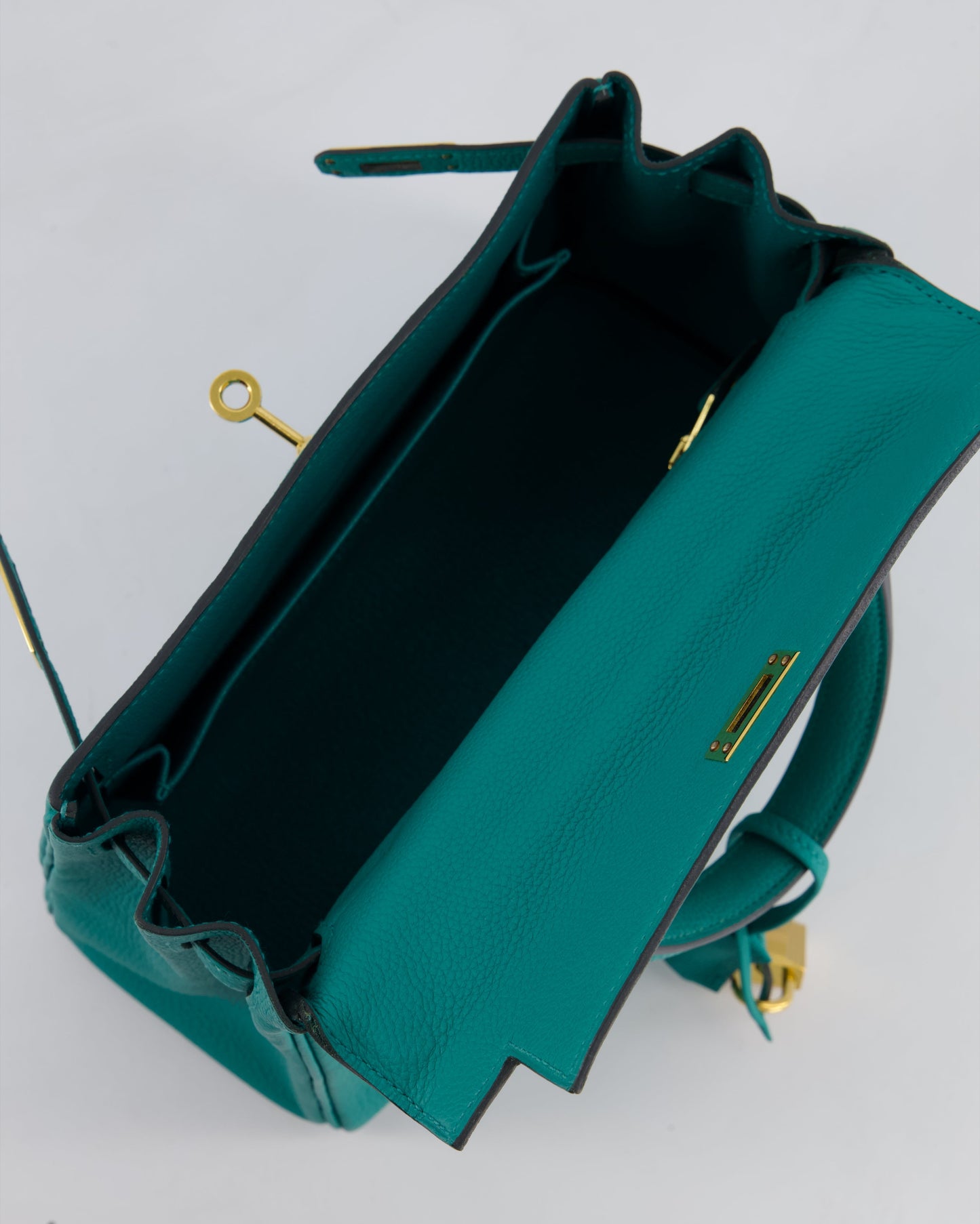 Hermès Kelly Retourne Bag 25cm in Bleu Lagon Togo Leather with Gold Hardware