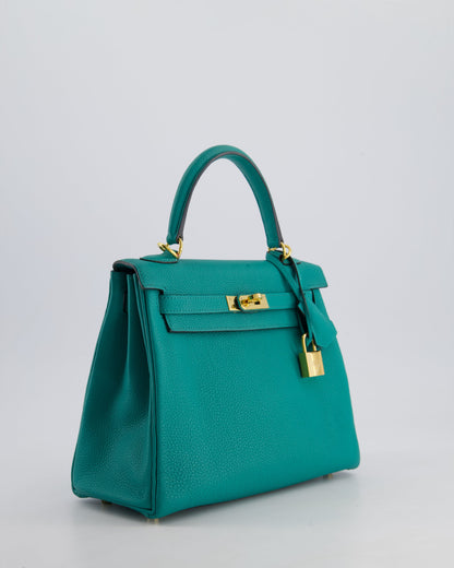 Hermès Kelly Retourne Bag 25cm in Bleu Lagon Togo Leather with Gold Hardware