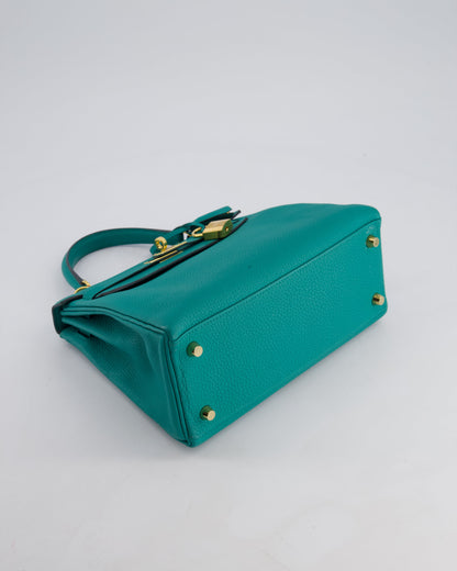 Hermès Kelly Retourne Bag 25cm in Bleu Lagon Togo Leather with Gold Hardware