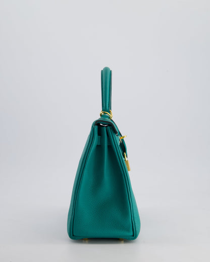 Hermès Kelly Retourne Bag 25cm in Bleu Lagon Togo Leather with Gold Hardware