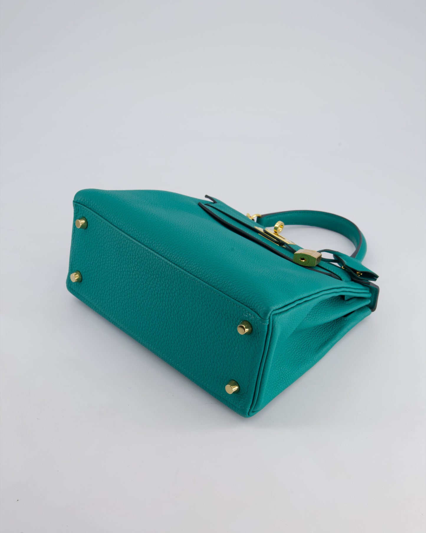 Hermès Kelly Retourne Bag 25cm in Bleu Lagon Togo Leather with Gold Hardware