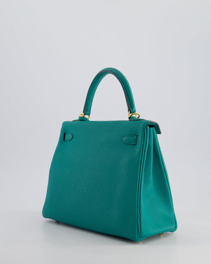 Hermès Kelly Retourne Bag 25cm in Bleu Lagon Togo Leather with Gold Hardware