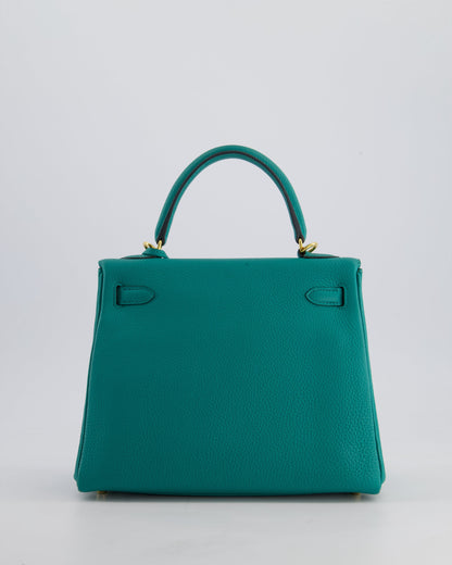 Hermès Kelly Retourne Bag 25cm in Bleu Lagon Togo Leather with Gold Hardware