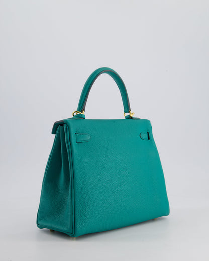 Hermès Kelly Retourne Bag 25cm in Bleu Lagon Togo Leather with Gold Hardware