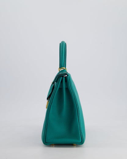 Hermès Kelly Retourne Bag 25cm in Bleu Lagon Togo Leather with Gold Hardware