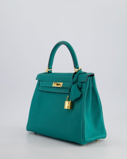 Hermès Kelly Retourne Bag 25cm in Bleu Lagon Togo Leather with Gold Hardware