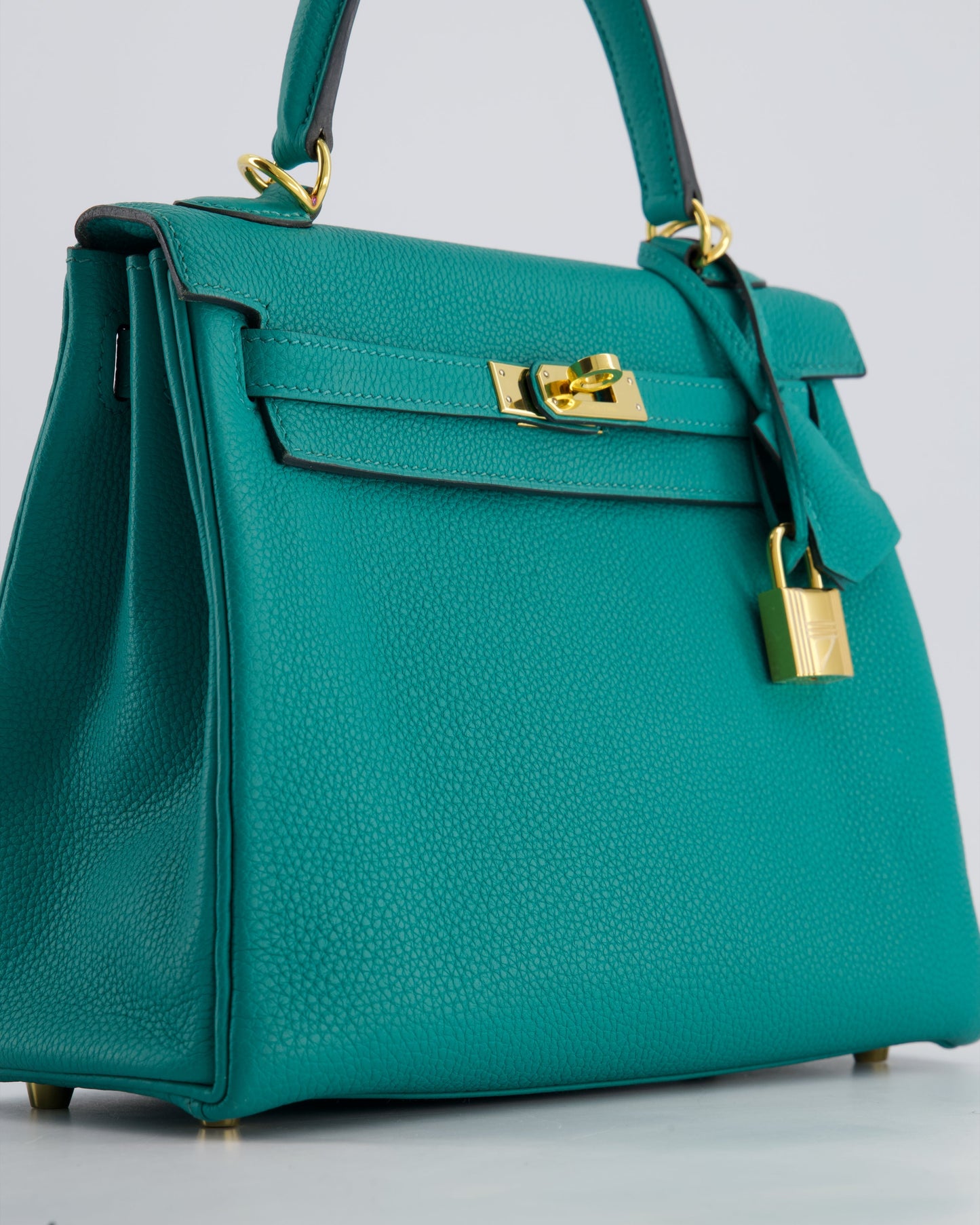 Hermès Kelly Retourne Bag 25cm in Bleu Lagon Togo Leather with Gold Hardware