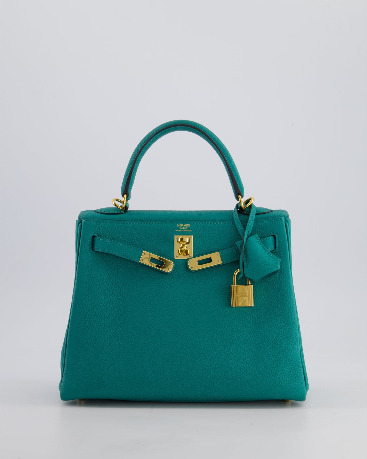 Hermès Kelly Retourne Bag 25cm in Bleu Lagon Togo Leather with Gold Hardware