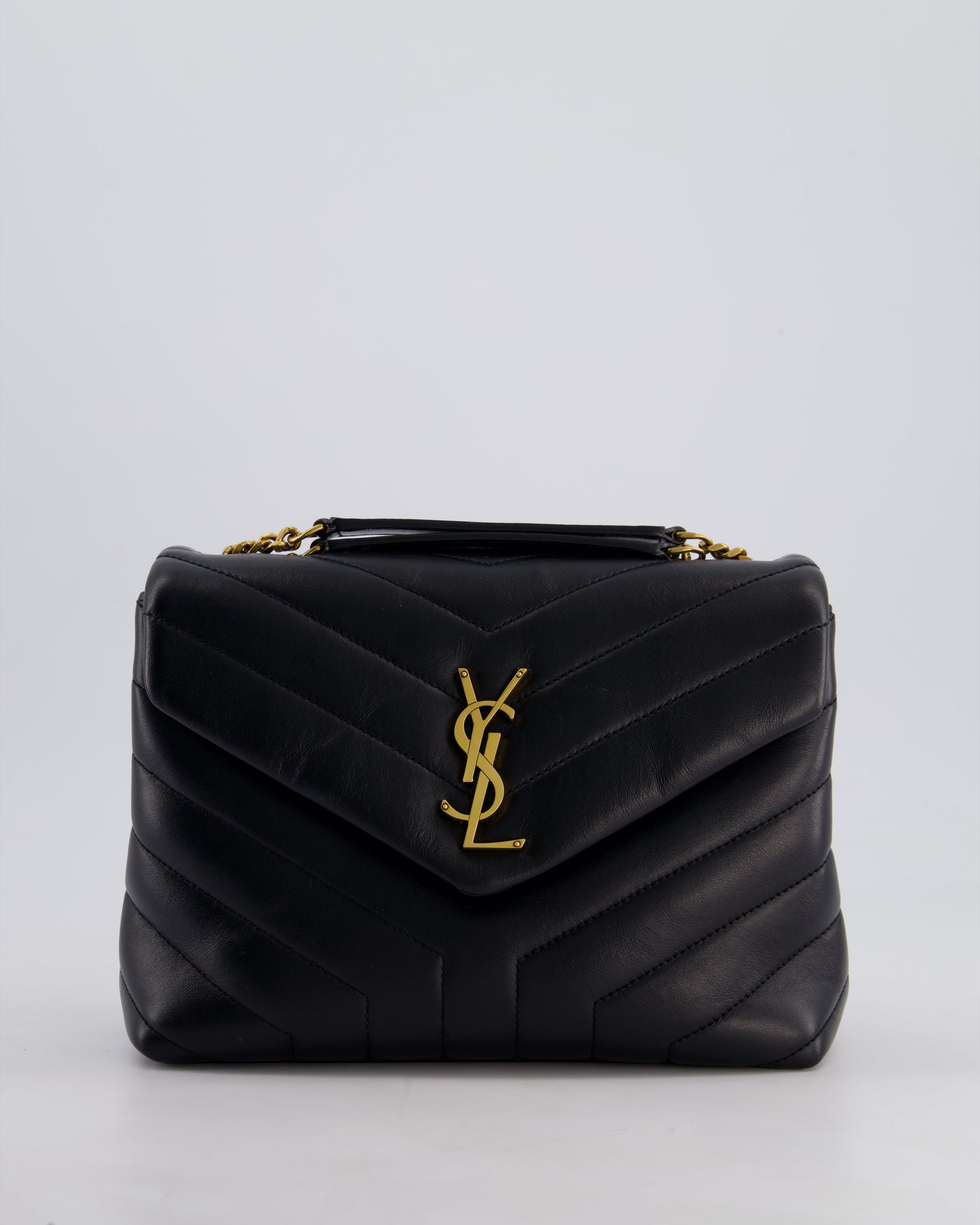 Saint Laurent Small Black Loulou Bag in Calfskin Leather with Gold Hardware