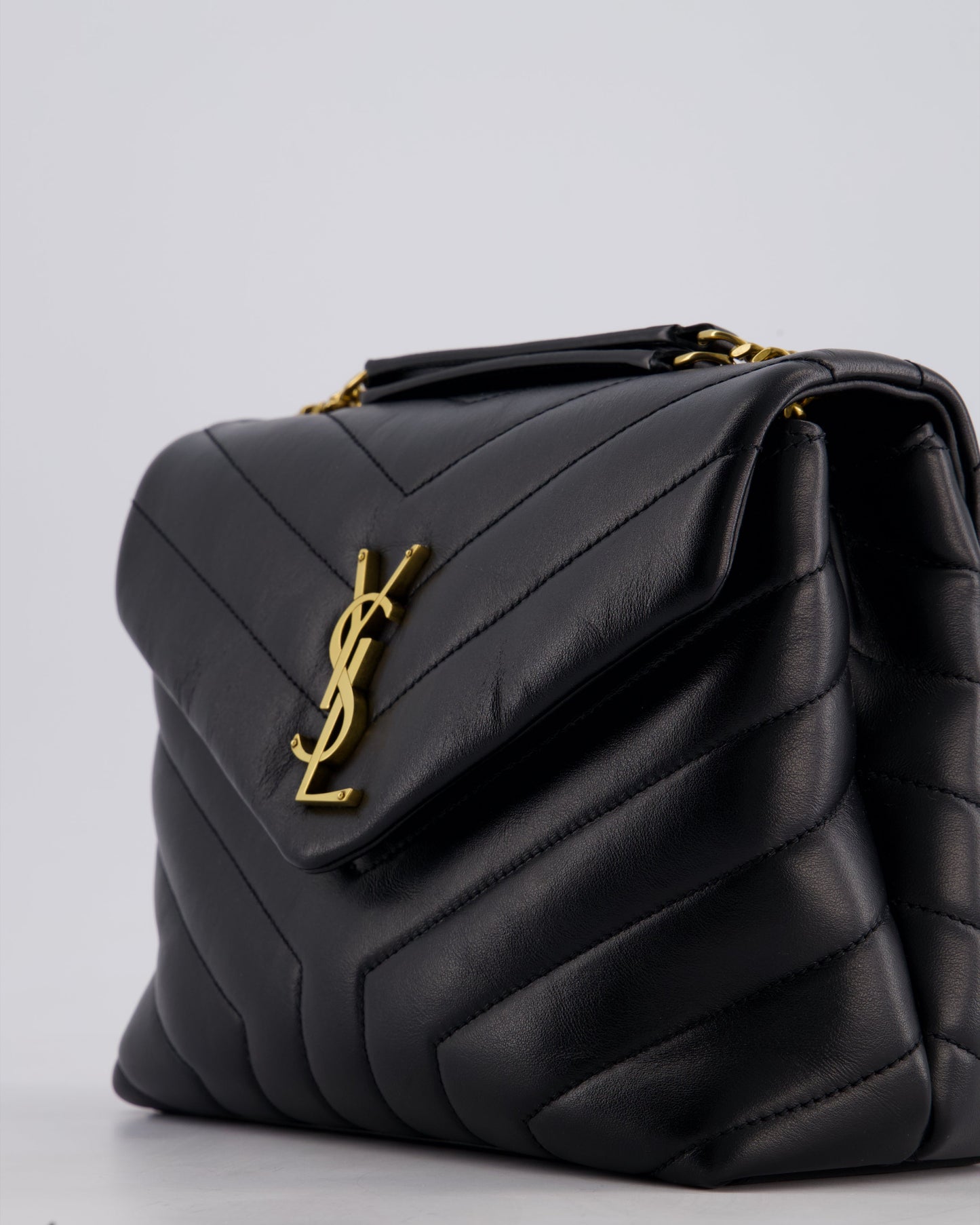 Saint Laurent Small Black Loulou Bag in Calfskin Leather with Gold Hardware