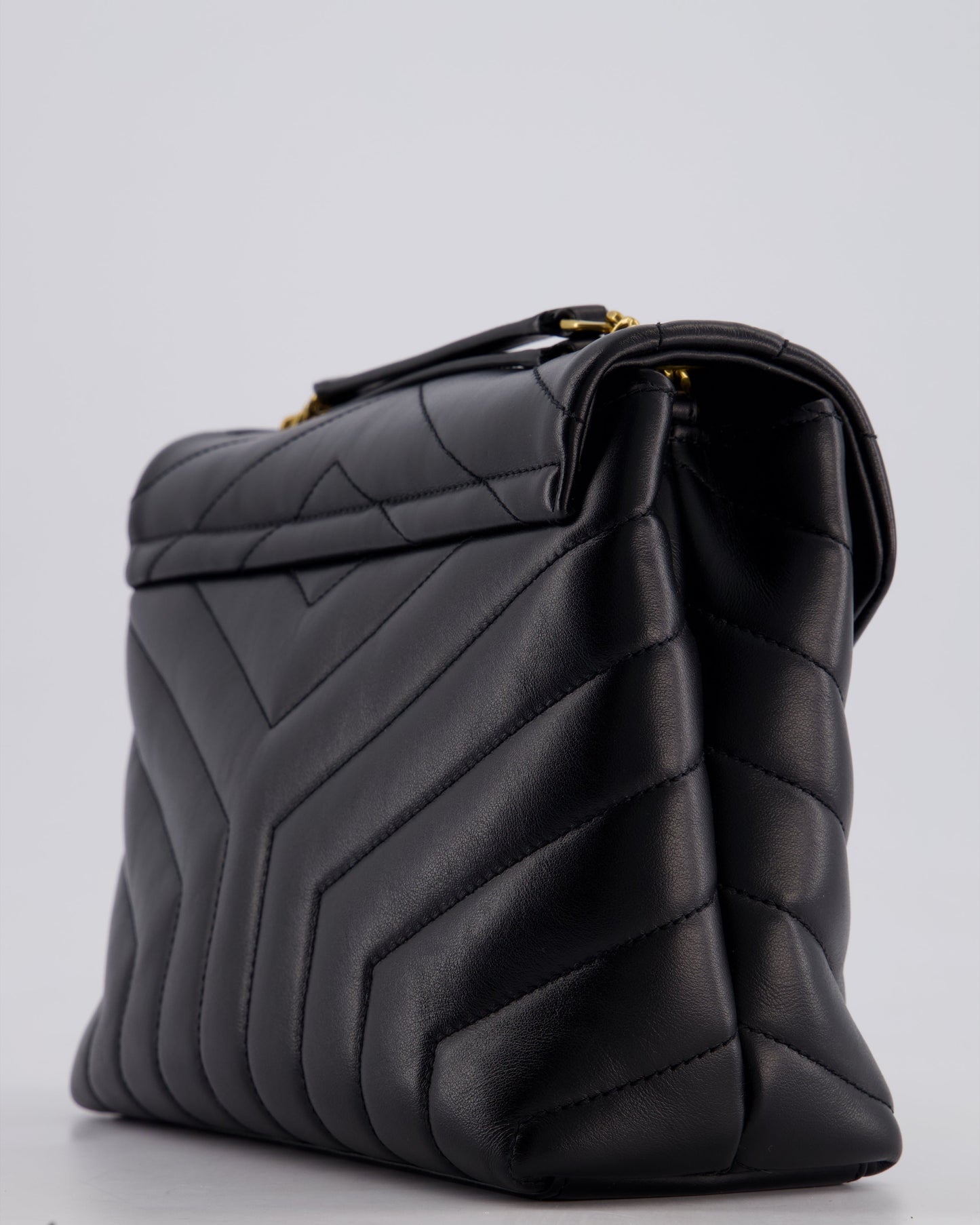 Saint Laurent Small Black Loulou Bag in Calfskin Leather with Gold Hardware