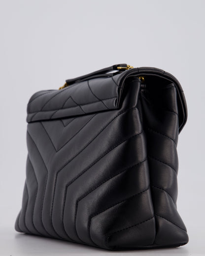 Saint Laurent Small Black Loulou Bag in Calfskin Leather with Gold Hardware